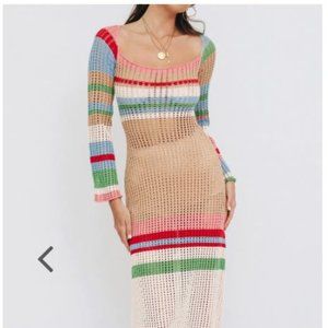 VRG GRL Work Of Art Crochet Maxi Dress // Multi